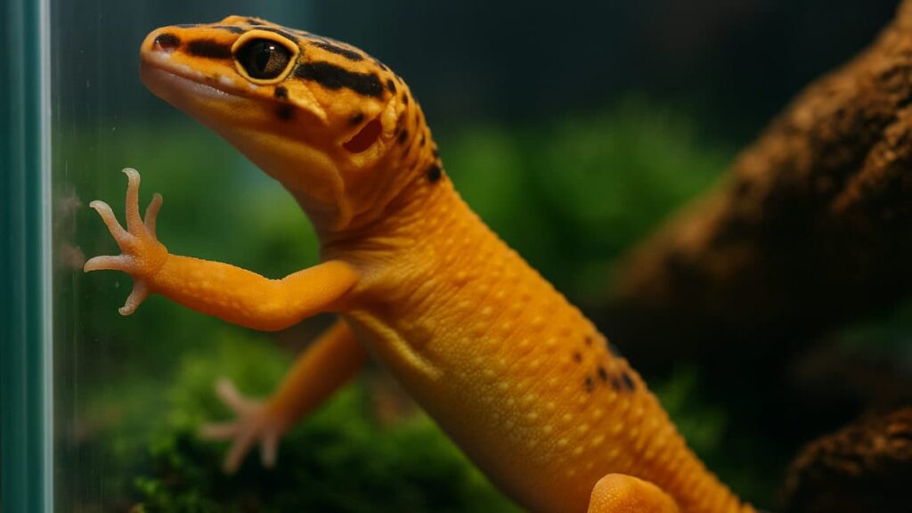 Leopard gecko happy in his ideal habitat