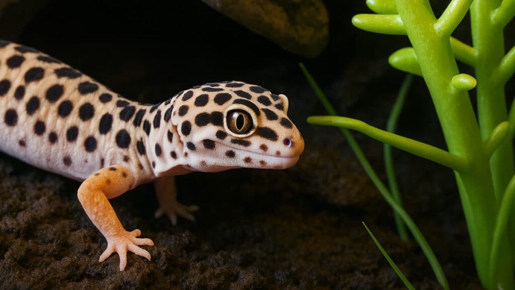 Deocrated gecko tank with plants, rocks and substrate