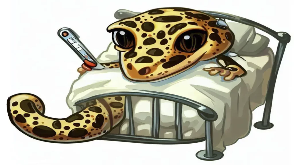 Sick leopard gecko in bed with a skin infection